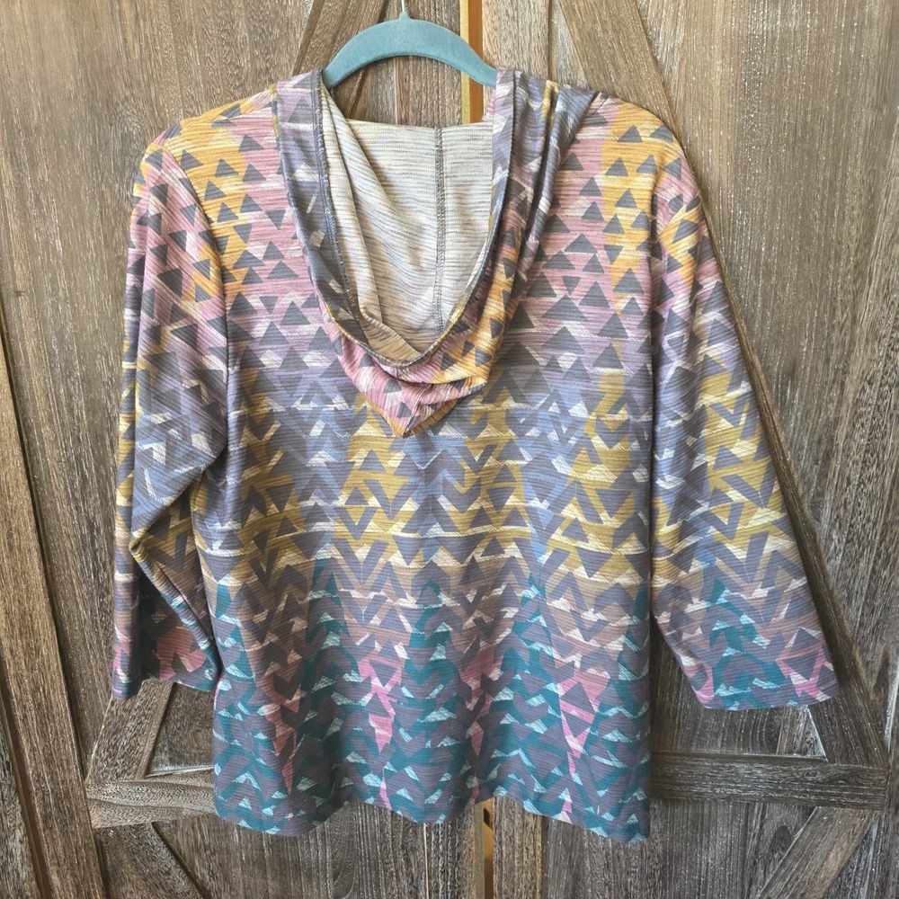 Christopher & Banks Shirt Women's Size L Multi Colored Geometric Hooded Pullover - Picture 6 of 6